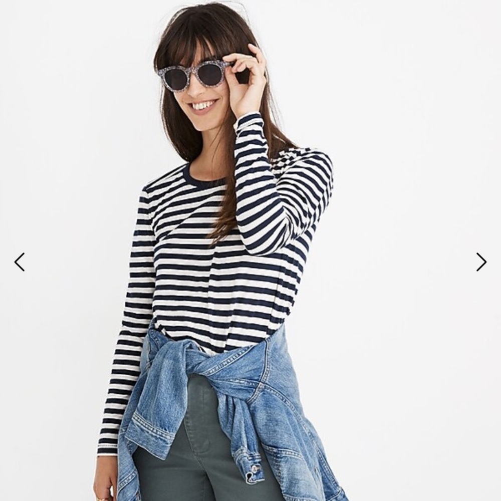 Madewell Whisper Cotton Long-Sleeve Crewneck Tee Navy/White